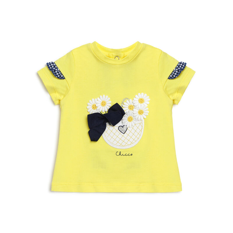 Girls Medium Yellow Short Sleeve Knitted T-Shirt image number 0